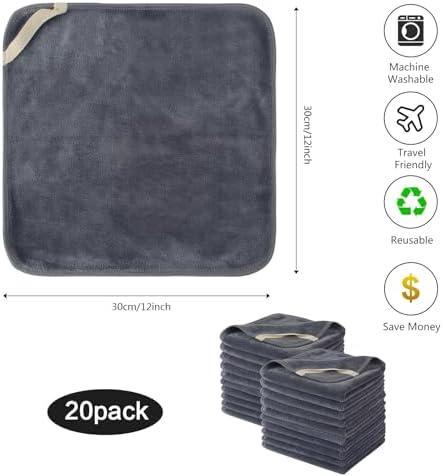 Microfiber Facial Cloths Fast Drying Washcloth 12inch x 12inch Grey 20 pack - Image 5