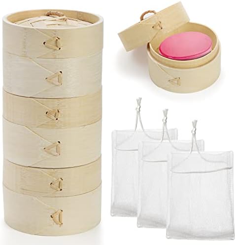 Lyellfe 3 Pack Bamboo Bar Holder, Natural Soap Dishes with Lid Foaming Net by Lyellfe