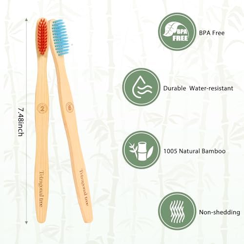 Tetragonal tree 20 Count Bamboo Toothbrushes - BPA Free Soft Bristles Natural Toothbrush Set - Biodegradable & Compostable Eco-Friendly Wooden Toothbrush, Multicolor - Image 3