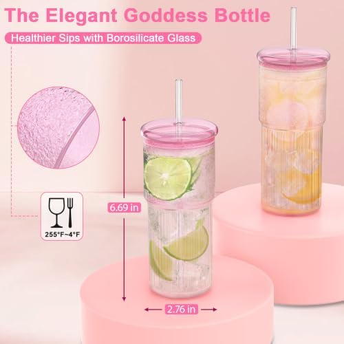 Luiaiog Glass Cups with Lids and Glass Straws, High Borosilicate 20OZ Pink Tumblers (2Pcs) for Coffee, Tea, Juice, Smoothies, Hot & Cold Drinks at Home/Office - Image 4