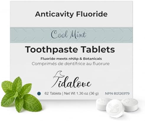 Fluoride Toothpaste Tablets with nHAp, Cool Mint, 1-Month Refill by Tidalove