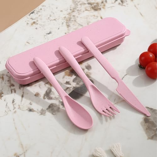 Reusable Travel Utensils w/Case, Wheat Straw Cutlery Lunch Camping - Image 3