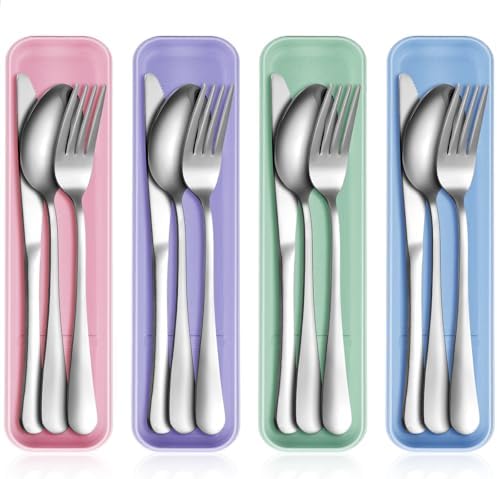 Yinkin 4 Pack Travel Silverware Set with Case for Lunch,Pastel by Yinkin