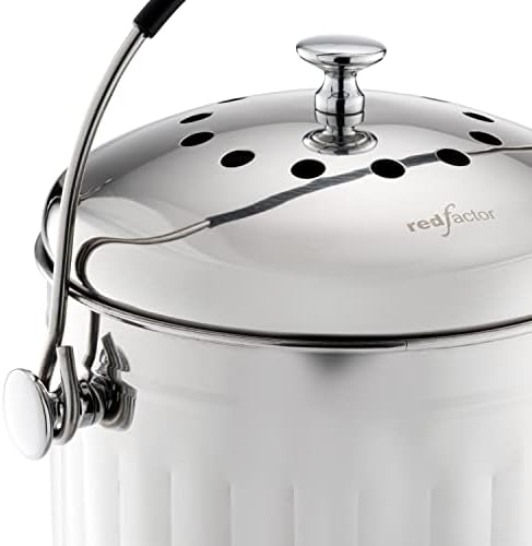 RED FACTOR Premium Compost Bin for Kitchen Countertop - Stainless Steel Food Waste Bucket with Innovative Dual Filter Technology - Includes Spare Filters (Brilliant Steel, 1.3 Gallon) - Image 2