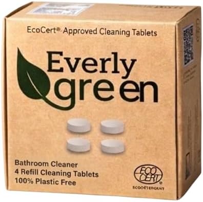 Eco Tabs Bathroom Cleaner Refill Tablets – Ecocert Certified 4 Pack All Purpose Cleaner Concentrate Tablets for Bathroom makes 4 X 750ml – Natural Cleaning for Sparkling Clean Bathroom by EVERLYGREEN