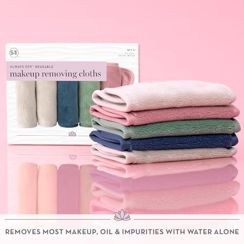 S&T INC. Makeup Remover Wipes for Skin Care, Reusable Makeup Wipes, Travel Essentials, Assorted Colors, 6 Inch by 12 Inch, 5 Pack - Image 2