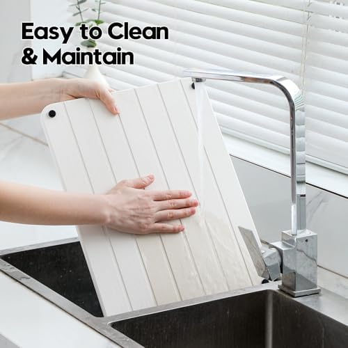Razborci Stone Dish Drying Mat for Kitchen Counter, Water Absorbing Bathroom Tray Sink Organizer, Diatomaceous Earth Countertop Dish Rack Riser Sponge Holder Soap Dish, White, 16" x 12" - Image 2