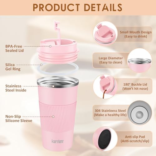 KETIEE 12oz Travel Mug, Insulated Coffee Cup with Leakproof Lid - Image 4
