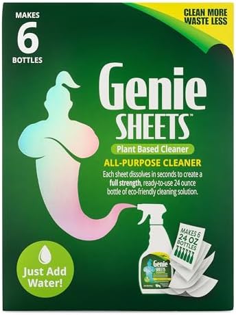 Genie Sheets All Purpose Cleaner | Concentrate Makes 6 24oz Refills | Professional-Strength | Just Add Water | Sustainable Eco-Friendly Plant-Based Solution | 6 Sheets by MicrofiberWholesale
