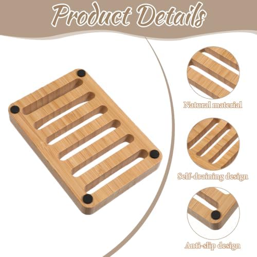 2 Pack Bamboo Soap Dish, Waterproof Self Draining Wood Soap Dish - Image 3