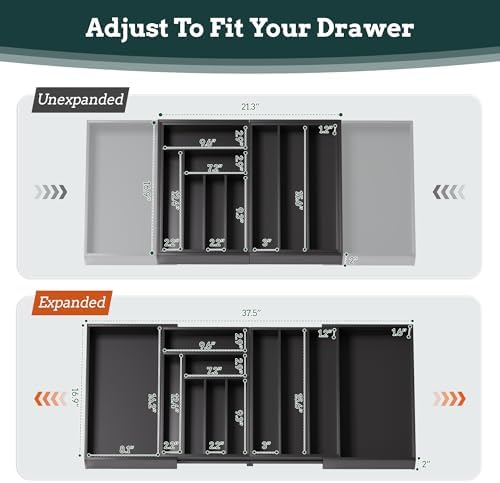 Bamboo Expandable Silverware Drawer Organizer 11 Slots Utensil Holder Black - Image 4