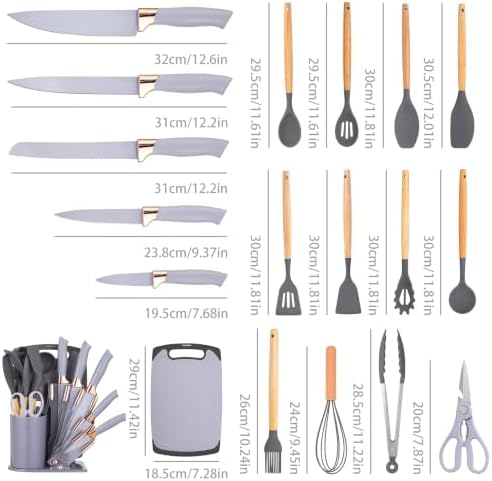 19-Piece Kitchen Utensil and Knife Set, Black (Grey) - Image 2