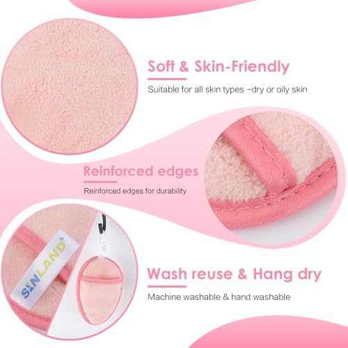 SINLAND Reusable Makeup Remover Pads Pink 6 Pack - Image 4