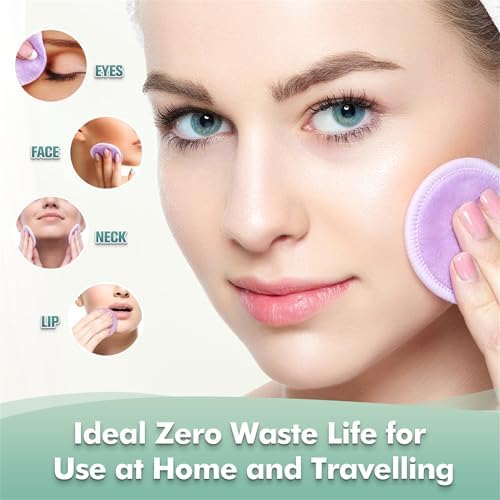 wegreeco 40 Pack Reusable Makeup Remover Pads, Washable Reusable Cotton Rounds Pads for Face, Makeup Remover Cloths for All Skin - (Light Purple) - Image 3