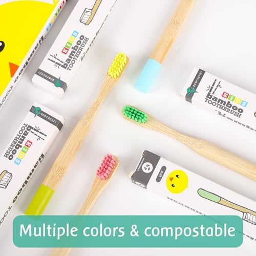 Kids Bamboo Toothbrush - Child Size Soft BPA Free Color Safe Bristles (4 Pack) - Image 4