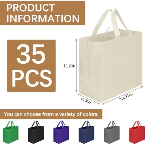 Reusable Grocery Bags 12.6 * 6.3 * 11.8 in - Non Woven Totes Bag with Reinforced Handles, Shopping Bags Bulk - Image 2