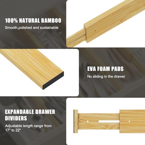 Bamboo Drawer Dividers, Adjustable Drawer Organizers, Fits 17.6–21" Drawers - Image 7