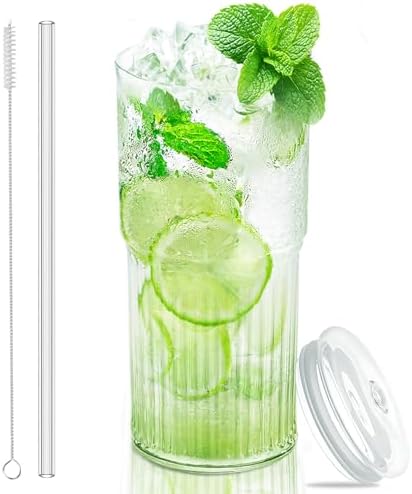 Luiaiog Glass Cups with Lids and Glass Straws, High Borosilicate 20OZ Tumblers for Coffee, Tea, Juice, Smoothies, Hot/Cold Drinks at Home, Office by Luiaiog