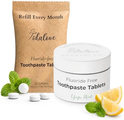 Yuzu Mint Fluoride-Free Toothpaste Tablets, Tin 62 ct nHAp by Tidalove