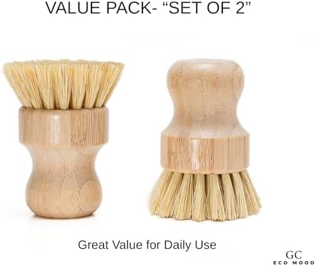 Bamboo Dish Brush 2-Pack – Natural Sisal Bristles, Eco-Friendly Kitchen Cleaning Brush, Wooden Scrubber for Dishes, Pots & Pans - Image 5