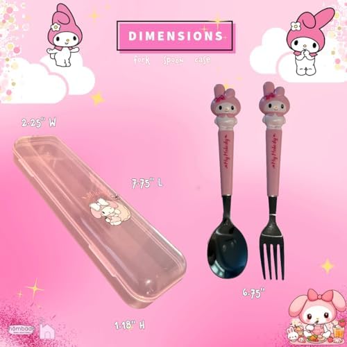 Stainless Steel Cutlery Tableware Flatware Silverware 3 Piece Set Portable Reusable Travel Cute Kawaii Anime Cartoon Dog Bunny for Boys and Girls (Pink Melody) - Image 4