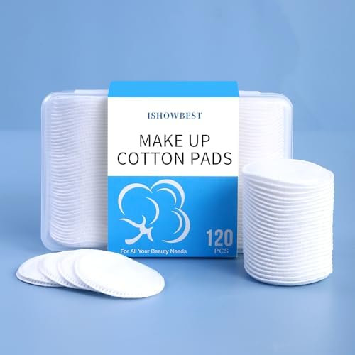 Round Cotton Pads for Face 120 Count, ISHOWBEST Boxed Makeup Remover Cotton Pad, 100% Pure & Natural Facial Cleansing Round Pads, Hypoallergenic, Lint-Free by Unknown