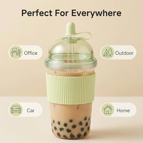 Reusable Iced Coffee Cups with Lids and Straws 17oz, Boba Cup with Straw, Tumbler with Silicone Sleeve for Cold Drinks, Iced Coffee, Bubble Tea ，White - Image 5