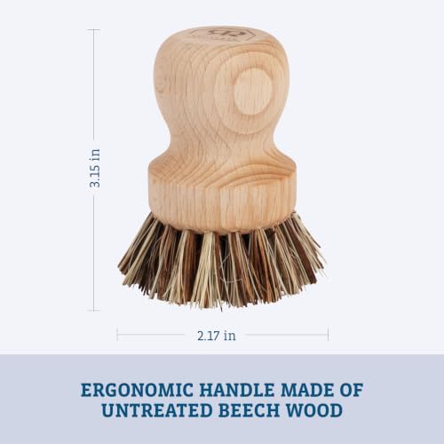 Redecker Pot Brush, Union Fiber, 2-Pack Heavy Duty Scrub Brushes for Pots, Cast Iron & Baked-On Residue, Beechwood, 2.6-Inch Round, Made in Germany - Image 6