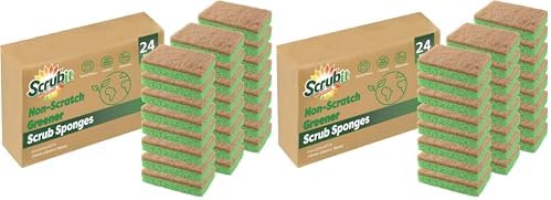 SCRUBIT 48 Pack Natural Sponges - Biodegradable Compostable Cellulose and Coconut Natural Sponges for Dishes, Eco Friendly Non Toxic Kitchen Sponge by SCRUBIT