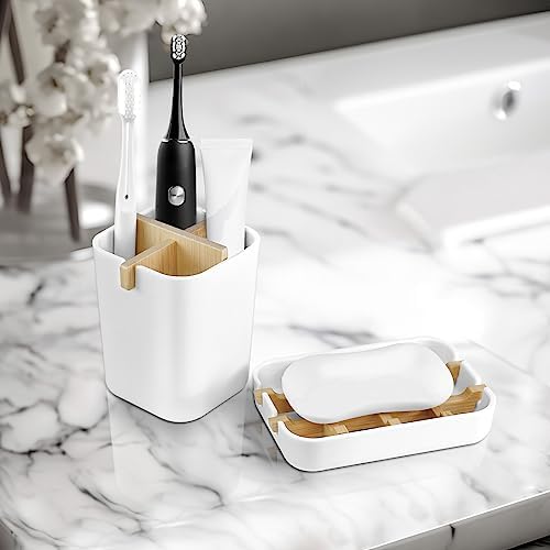 Toothbrush Holders and Soap Holder Set, Bathroom Accessories Countertop - Image 5