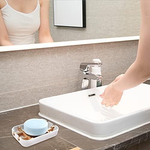 Soap Dishes for Bar Soap,2 Pack Environmentally-Friendly Bathroom Soap Dishes (Removable),2Pcs/Set Bamboo Soap Dishes Holder,Bathroom Sink Soap Dish,White - Image 4