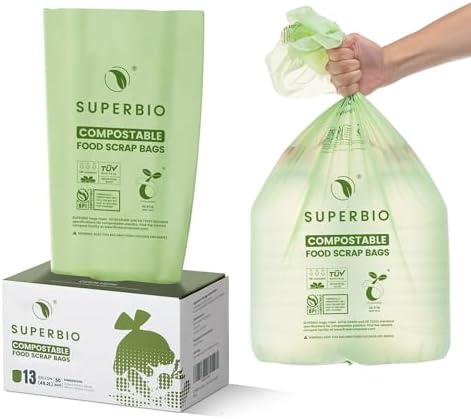 SUPERBIO 13 Gallon Compostable Kitchen Waste Bags, 50 Count, 1 Pack by SUPERBIOCOMPOSTABLEBAGS