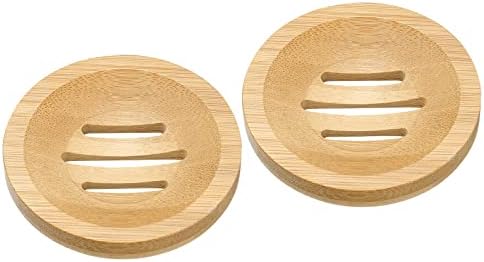 uxcell Wooden Soap Dish, 2Pack Natural Bamboo Soap Saver Tray Self Draining Soap Holder for Bathroom, Bathtub, Kitchen Sink by uxcell