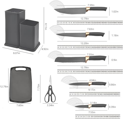 Kitchen Utensils Set & Knife Set with Block, 19 Piece All-in-One Cooking Set, 12 Nonstick Silicone Utensils + 5 Sharp Stainless Steel Chef Knives + Cutting Board, Dishwasher Safe Gift Set (Gray) - Image 5