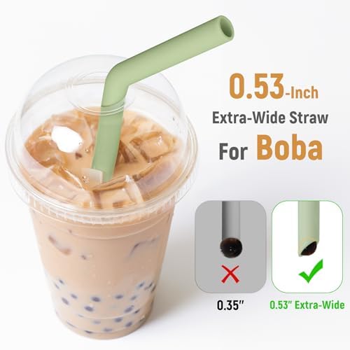 NiHome 6 PCS Extra Wide Reusable Bent Silicone Straws for Boba & Smoothies - Image 3