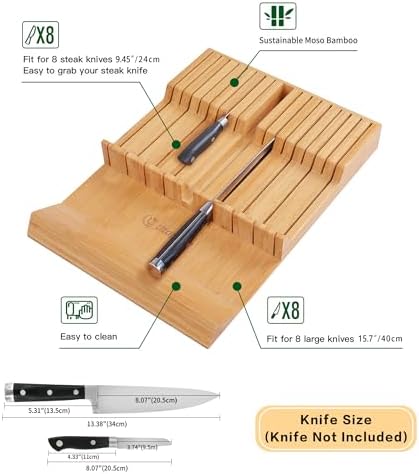 Utoplike In-drawer Knife Block Bamboo Kitchen Knives Drawer Organizer Large - Image 4