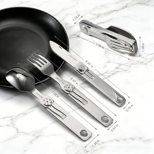 ROXON 3-in-1 Camping Utensils Set with Case (Knife, Spoon, Fork) Silver - Image 4