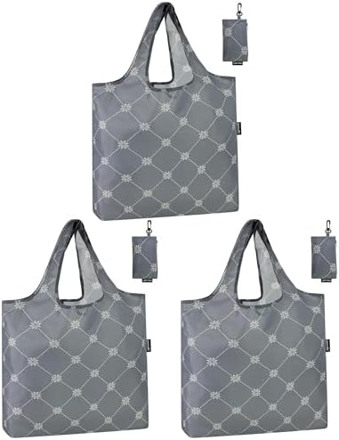 HOLYLUCK Reusable Grocery Bags,Heavy Duty Foldable Shopping Tote Bag (Standard, Grey square) by holyluck