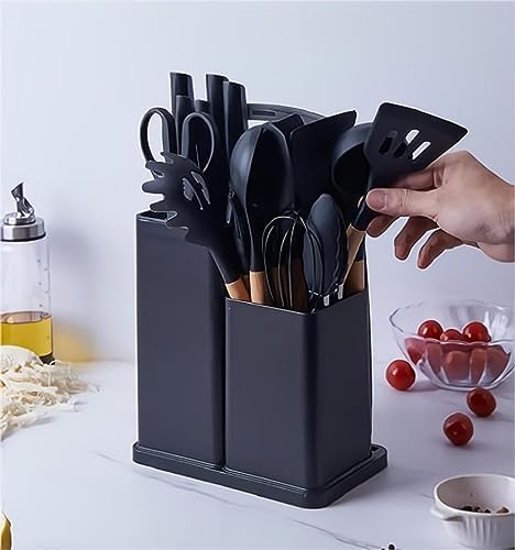 Kitchen Utensils Set & Knife Set with Block, 19 Piece All-in-One Cooking Set, 12 Nonstick Silicone Utensils + 5 Sharp Stainless Steel Chef Knives + Cutting Board, Dishwasher Safe Gift Set (Black) - Image 5
