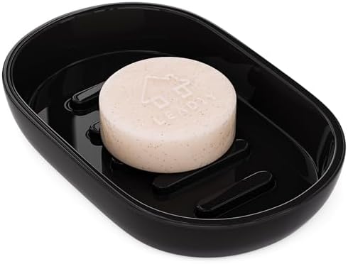 Bathroom Soap Dishes, Not Plastic！White Soap Dishes for Bar Soap, Bamboo Soap Dishes Holder for Bathroom Shower, Bathroom Sink Soap Dish (Black) by Leadiy