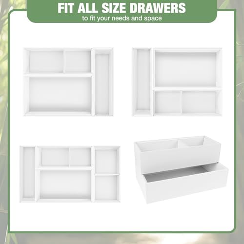 Bamboo Drawer Organizer,5 PCS White Bathroom Tray&Desk Organizers and Storage,Cabinet Divider With Removable Silverware Organization for Kitchen,Utensils,Junk,Office,Makeup - Image 4