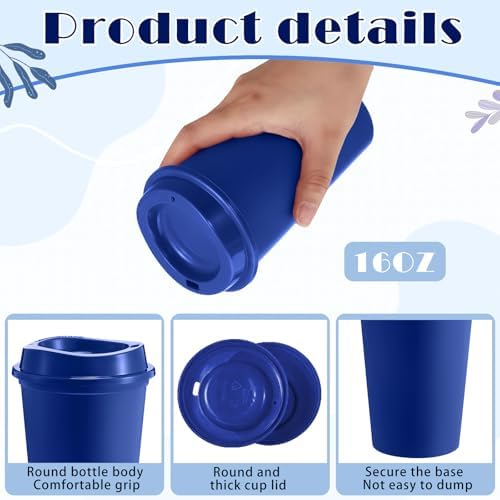 FillTouch 12 Pcs 16 oz Reusable Coffee Cups with Lids, Blue Gradient - Image 3