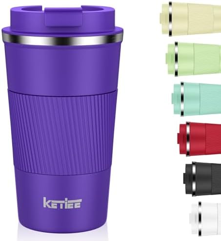 KETIEE 12oz Coffee Mug: Vacuum Insulated Coffee Cup with Leakproof Lid, Travel Coffee Mug Stainless Steel Double Walled Reusable Coffee Cup for Hot and Cold Water Tea (Purple) by KETIEE