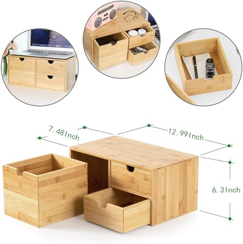 Bamboo Desk Drawer Organizer, Desktop Organizer with Drawers(3 Drawers) - Image 3