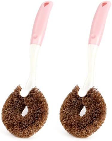 2 Pack Kitchen Scrub Brushes for Cleaning Dish Brush with Handle for Pans, Pots, Kitchen Sink Cleaning Scrub Brushes (Coconut Fiber) by yuntop