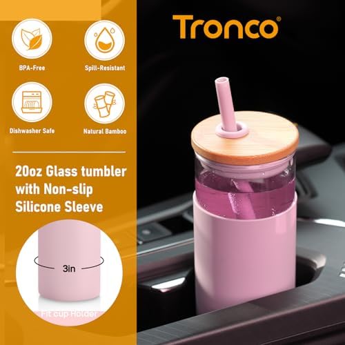 Tronco 20 oz Glass Tumbler with Lids and Straws, Reusable Iced Coffee Cups - Image 2