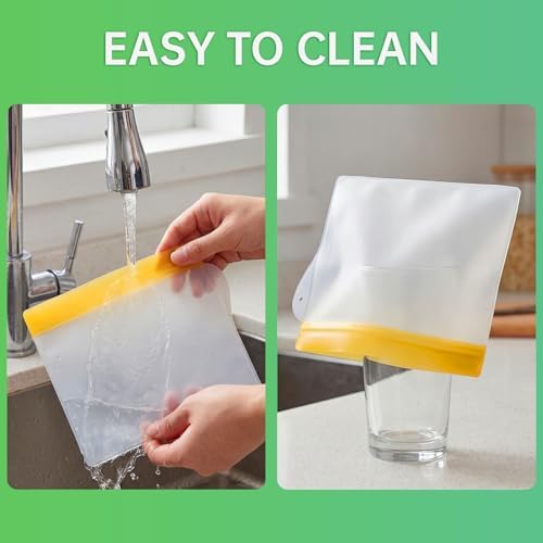 RLAVBL 12 Pack Reusable Freezer Bags, Leakproof Food Storage Bags for Vegetable, Liquid, Snack, Meat, Sandwich - 3 Gallon 4 Sandwich 5 Snack Bags - Image 5