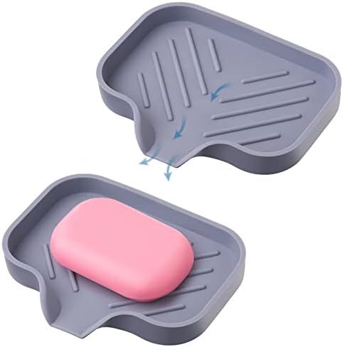 2 Pcs Grey Silicone Self Draining Rectangular Soap Dishes - Waterfall Soap Trays - Soap Dishes for Bar Soap - Soap Boxes - Soap Case - Soap Container - Soap Pads - Kitchen Sink - Shower - Bathroom by AGCOMPANY