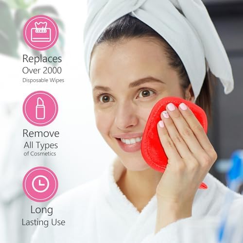 Orighty Makeup Remover Cloth, 12 Pack Makeup Removal Face Cleansing Cloth, Reusable Make Up Remover Pads Remove Instantly Dirt with Just Water, 5 x 5 in, Red - Image 4
