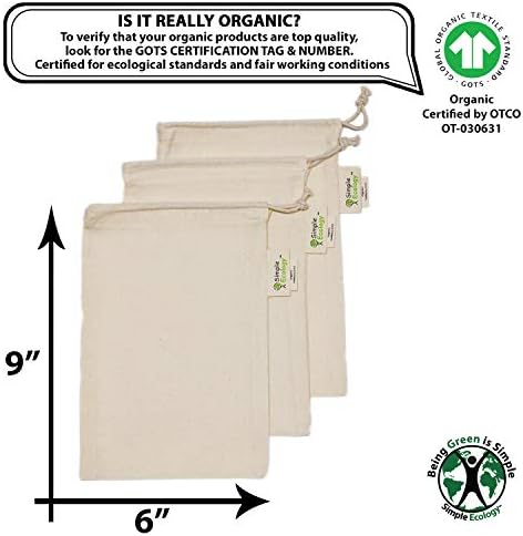 Simple Ecology Reusable Grocery Produce Shopping and Storage Bags, Organic Cotton Muslin, XSmall 3 pack - Image 3
